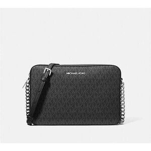 New Michael Kors Jet Set Large Logo Crossbody Bag Black